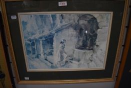 After Sir William Russell Flint R.A (Scottish 1880-1969) a coloured print 'The Wishing Well' mounted