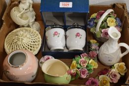 A small carton of pretty collectables including Coalport and Aynsley ceramic posy displays, a