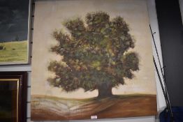 A large unframed oil on canvas, a lone autumnal oak tree, unsigned, unframed 80cm x 80cm