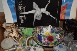 A Maling 'Clematis' bowl AF and a similar Maling oval dish in green, a Mason's 'Brown Velvet' jug, a