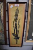 A mid century lino cut print titled Rushes and Grasses possibly signed A M Taylor?