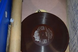A selection of vintage sheet music including Wagner and Puccini, ten shellac records and a piano