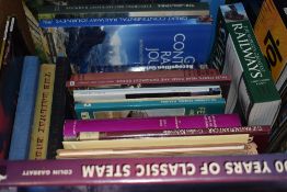 A carton of railway interest books including Colin Garratt '100 Years of Classic Steam', and Shirley
