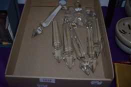 A set of six Victorian clear cut glass lustre drops 18cm long.