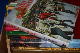A carton of military themed books including PJR Mileham 'The Scottish Regiments A Pictorial