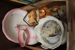 A small lot of assorted plates and platters including blue and white ware and two desert dishes