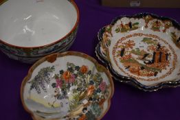 Four vintage chinoiserie pattern dishes including Chang, Japan and Noritake