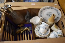 A Colclough part tea service pattern no. 8454 (19 pieces approx) a pressed glass claret jug with