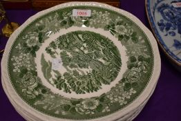 Six Adams 'English Scenic' dinner plates transfer printed in green.