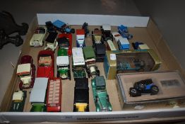A box of vintage die cast model toy cars nearly all being Matchbox.