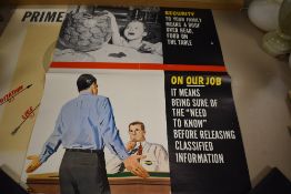 A selection of mid century Propaganda posters of war and nuclear interest.