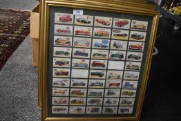 Eight sets of framed 20th century cigarette cards including wildlife and transport.
