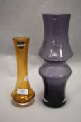 Two modern Dartington art glass vases, 29cm and 22cm tall both in good condition.