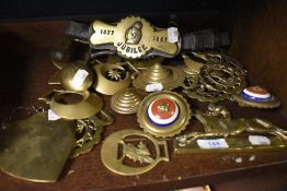 Late Victorian horse brasses including a 1837 - 1887 Jubilee brass.