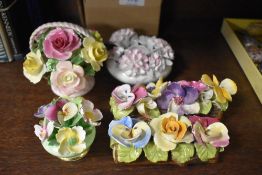 Five vintage ceramic flower baskets including Adderley and Denton.