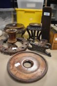 A collection of antique and later Chinese wooden carved stands for Porcelain.