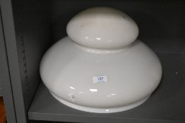 Two vintage milk glass light shades 33cm wide and 17cm wide.