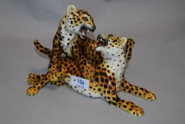 A mid century Italian Ronzan Cheetah animal figure group study. Having repairs to tail and paw.