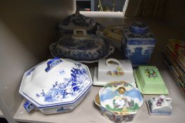 Four vintage lidded tureens including Royl Doulton Norfolk and four butter dishes.