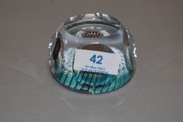 A mid century Whitefriars paper weight with stickers and makers marked cane. In very good