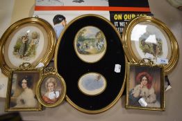 Two pairs of Victorian picture frames with two similar early 20th century frames, all in gilt and