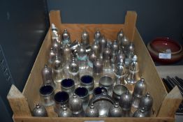 A collection of Art Deco heavy silver plated condiment and cruet sets.