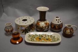 A selection of mid century Jersey pottery including posy vase, vase and jug.