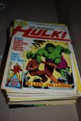 A collection of late 70's early 80's large format Marvel comic books including the Hulk, Spider-