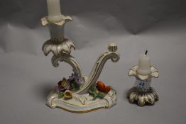 A Victorian German porcelain twin candlestick bearing the Dresden mark to base.