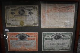 A set of four early 20th century Mining and Refinery share certificates.