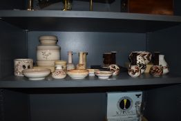 A selection of vintage Jersey Pottery hand decorated including storage jar, vases, candlestick etc.