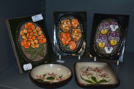 Two mid century Weininger Keramik dishes with three Jie Gantofta plaques.