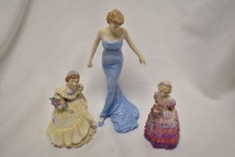 Three Royal Doulton Figure studies including Bridesmaid HN2148, Little Bridesmaid HN1433 and Lady