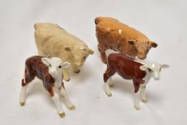 Four Beswick calfs including Highland 1827D, Charolais 1827B, hereford 1406B and Hereford 1249E
