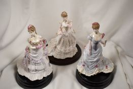Three limited edition Royal Worcester figurine studies including The Golden Jubilee Ball, Royal