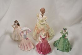 Five Coalport figurine studies including Debutante, Time, Stella, Lesley and Karen 1996