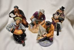 Five Royal Doulton figure studies including The Professor HN2281, Beach Comber Hn2487, Jolly