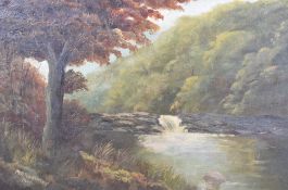 M.R Robinson (19th/20th century) oil on canvas, woodland river scene, signed and dated 1915 lower