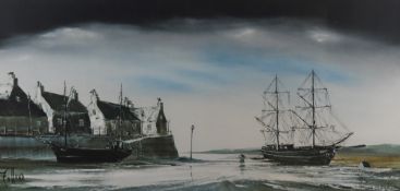 After Ronald Norman Folland (British b.1932) a mid-century coloured estuary scene print, entitled '
