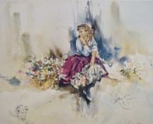 After Gordon King (British b.1939 contemporary) a Limited Edition print print, flower girl, signed