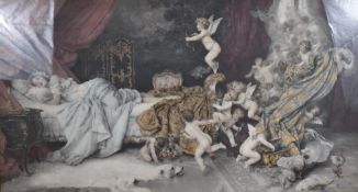 After Francesco Vinea (1845-1902) colour print, entitled 'Un Reve d'Amour' (Dreams of Love) within a