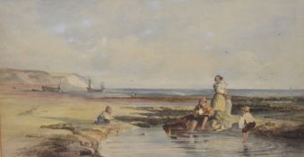K. Hill (British 19th century), watercolours, depicting a family at the beach, signed and dated 1856