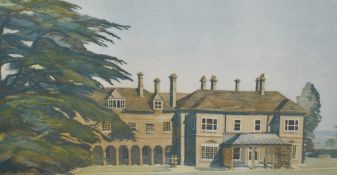 A naive 19th century ink and watercolour, entitled 'Enstone Church Vicarage 1868' within a broad