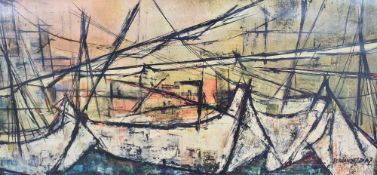 After Rosy Fernandez-Diaz (Spanish b.1935) a colour print 'Marine D'Ibiza' within a plain wooden
