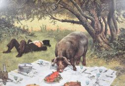 After Herbert William Weekes (British 1841–1914) a colour print on board 'A Pig's Picnic' within a