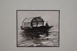 W.H Reynolds (late 19th/early 20th century) a monochrome watercolour depicting a Chinese Sampan,