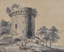Attributed to Paul Sandby (British 1731-1809) pencil and watercolours, a circular fortified tower