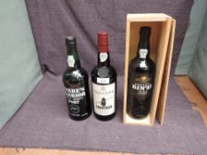Three bottles of Port, Warre's Warrior, 20% vol, 75cl, Sandeman's Signature, 20% vol, 75cl and