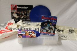 A lot of Status Quo items with musical card - signed - a vinyl record in presentation tin along with