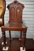 A Victorian mahogany hall chair and a reproduction salon chair